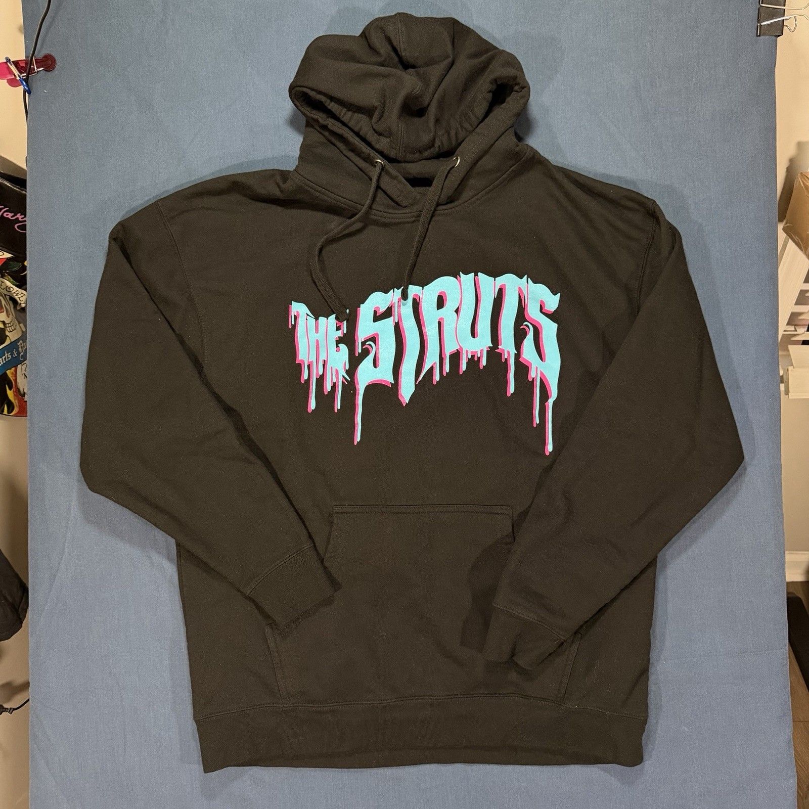 The Struts Black Skull Graphic Hoodie Drip Logo Double Sided Men's Size 2xl